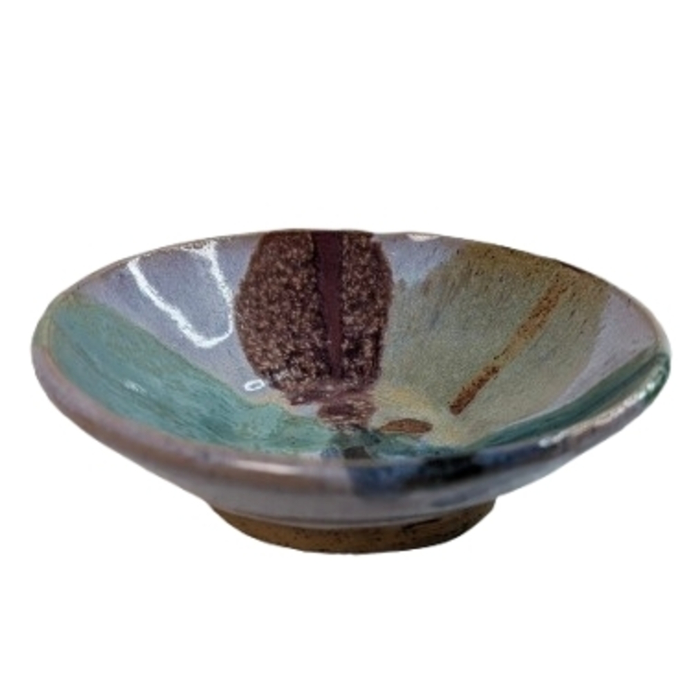 Handcrafted Ceramic Vase with Blue and Tan Accents